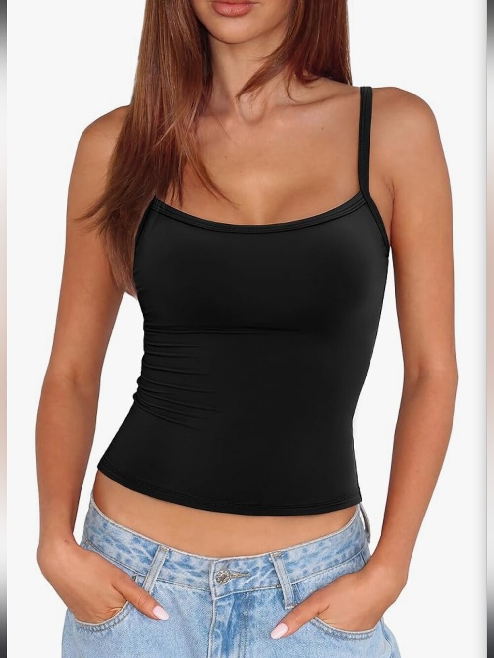 NWT Black Fitted Cami Tank Top Capsule Wardrobe Academia Sz Medium Made In USA